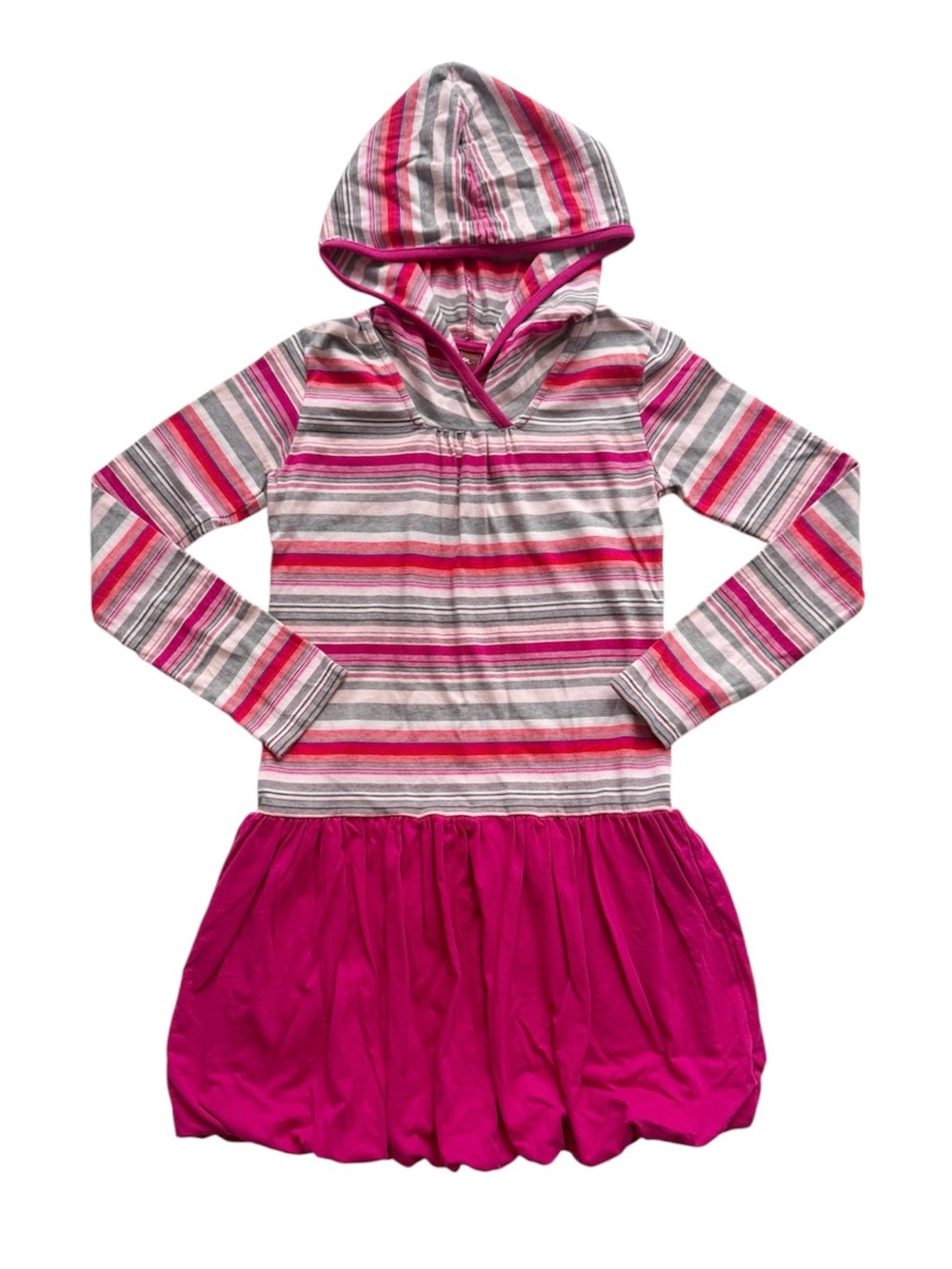 Tea Collection Hooded Pink Striped Bubble Skirt Dress Size 8